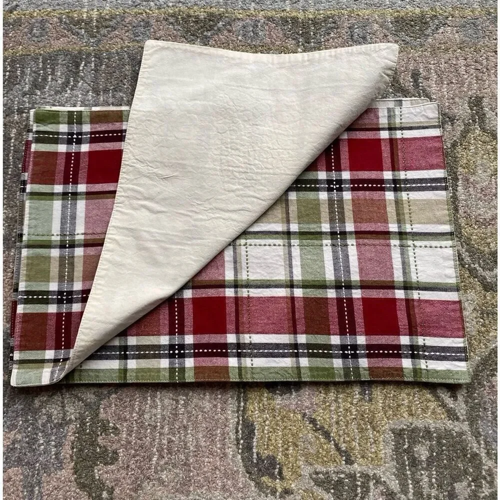 Simple Plaid over Plaid Linen Cotton Blend 4 Table Placemats